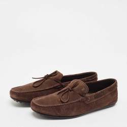 Pre Owned Tod's Dark Brown Suede Bow Slip On Loafers Size 44.5