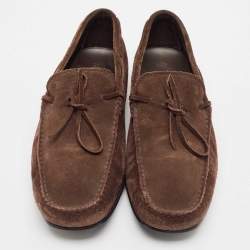 Pre Owned Tod's Dark Brown Suede Bow Slip On Loafers Size 44.5