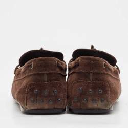 Pre Owned Tod's Dark Brown Suede Bow Slip On Loafers Size 44.5