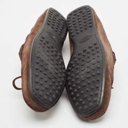 Pre Owned Tod's Dark Brown Suede Bow Slip On Loafers Size 44.5