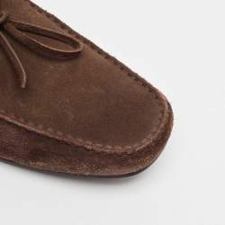 Pre Owned Tod's Dark Brown Suede Bow Slip On Loafers Size 44.5