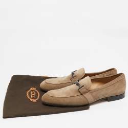 Pre Owned Tod's Beige Suede Double T Slip On Loafers Size 44.5