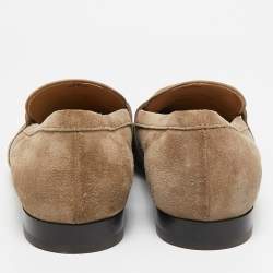 Pre Owned Tod's Beige Suede Double T Slip On Loafers Size 44.5
