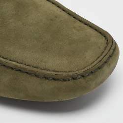 Tod's Green/Brown Nubuck and Leather Bow Slip On Loafers Size 41