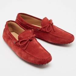 Tod's Red Suede Bow Slip On Loafers Size 40