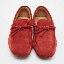 Tod's Red Suede Bow Slip On Loafers Size 40