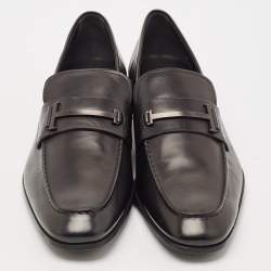 Pre Owned Tod's Black Leather Double T Slip On Loafers Size 47
