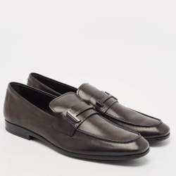 Pre Owned Tod's Black Leather Double T Slip On Loafers Size 47