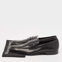 Pre Owned Tod's Black Leather Double T Slip On Loafers Size 47