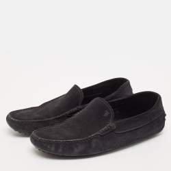 Tod's Black Suede Bow Slip On Loafers Size 41.5