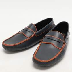 Tod's for Ferrari Blue/Orange Leather Penny Loafers Size 39.5