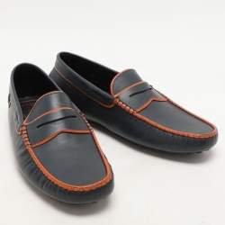 Tod's for Ferrari Blue/Orange Leather Penny Loafers Size 39.5