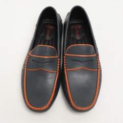 Tod's for Ferrari Blue/Orange Leather Penny Loafers Size 39.5