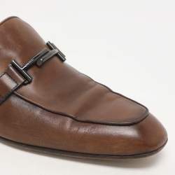 Pre Owned Tod's Brown Leather Double T Loafers Size 45.5