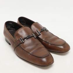 Pre Owned Tod's Brown Leather Double T Loafers Size 45.5