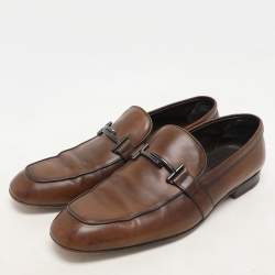 Pre Owned Tod's Brown Leather Double T Loafers Size 45.5