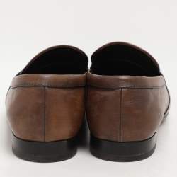 Pre Owned Tod's Brown Leather Double T Loafers Size 45.5