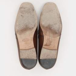 Pre Owned Tod's Brown Leather Double T Loafers Size 45.5