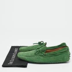 Tod's Green Suede Slip On Driver Loafers Size 44.5
