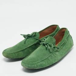 Tod's Green Suede Slip On Driver Loafers Size 44.5
