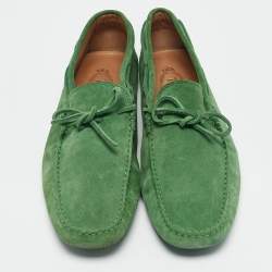 Tod's Green Suede Slip On Driver Loafers Size 44.5