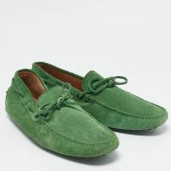 Tod's Green Suede Slip On Driver Loafers Size 44.5