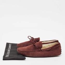 Tod's Dark Burgundy Suede Bow Slip On Loafers Size 44.5