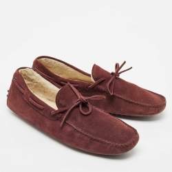Tod's Dark Burgundy Suede Bow Slip On Loafers Size 44.5