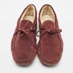 Tod's Dark Burgundy Suede Bow Slip On Loafers Size 44.5