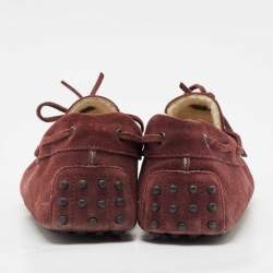 Tod's Dark Burgundy Suede Bow Slip On Loafers Size 44.5