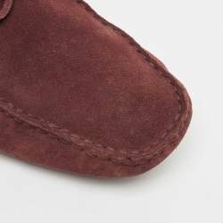 Tod's Dark Burgundy Suede Bow Slip On Loafers Size 44.5