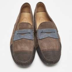 Tod's Dark Brown/Blue Nubuck Bow Slip On Loafers Size 44.5