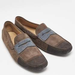 Tod's Dark Brown/Blue Nubuck Bow Slip On Loafers Size 44.5