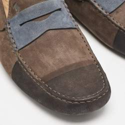 Tod's Dark Brown/Blue Nubuck Bow Slip On Loafers Size 44.5