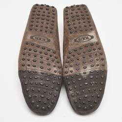 Tod's Dark Brown/Blue Nubuck Bow Slip On Loafers Size 44.5