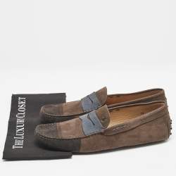 Tod's Dark Brown/Blue Nubuck Bow Slip On Loafers Size 44.5