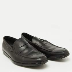 Tod's Black Leather Slip On Penny Loafers Size 42.5