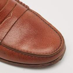 Pre Owned Tod's Brown Leather Penny Slip On Loafers Size 41.5