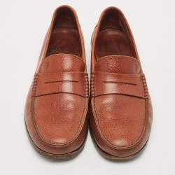 Pre Owned Tod's Brown Leather Penny Slip On Loafers Size 41.5