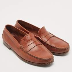 Pre Owned Tod's Brown Leather Penny Slip On Loafers Size 41.5