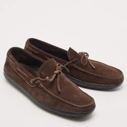 Pre Owned Tod's Dark Brown Suede Driver Loafers Size 41.5