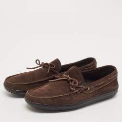 Pre Owned Tod's Dark Brown Suede Driver Loafers Size 41.5
