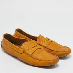 Pre Owned Tod's Yellow Leather Slip On Loafers Size 45.5
