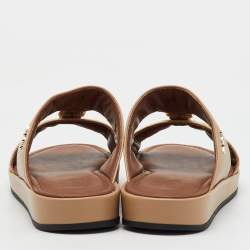 Tod's Beige Ostrich Embossed Leather and Leather Arabic Sandals Size 35
