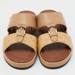 Tod's Beige Ostrich Embossed Leather and Leather Arabic Sandals Size 35