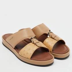 Tod's Beige Ostrich Embossed Leather and Leather Arabic Sandals Size 35