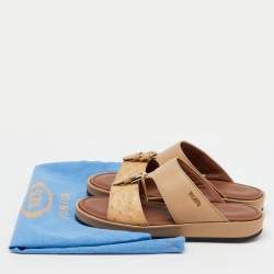 Tod's Beige Ostrich Embossed Leather and Leather Arabic Sandals Size 35
