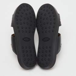 Tod's Black Ostrich Embossed Leather and Leather Arabic Sandals Size 35
