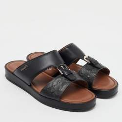 Tod's Black Ostrich Embossed Leather and Leather Arabic Sandals Size 35
