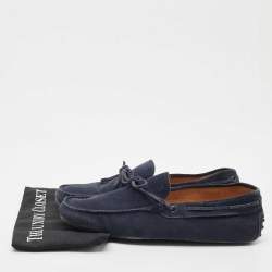 Tod's Navy Blue Suede Bow Slip On Loafers Size 44.5